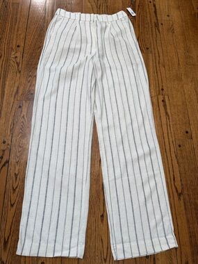 NWT Old Navy M Tall Ext. Hi Rise Striped Taylor Wide Leg Trouser 55% Linen pants